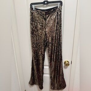 H&M Black and Gold Sequin Flare Pants